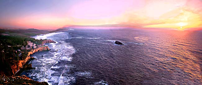 Panorama of Oregon coast from Cape Foulweather; Otter Rock;Otter Crest picture of Pacific Ocean sold as framed photo or canvas