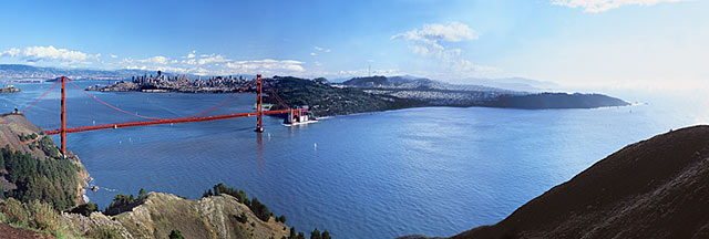 San Francisco Bay panorama (a Golden Gate Bridge photo taken from the Marin Headlands;a California scenic panorama of the Pacific Ocean