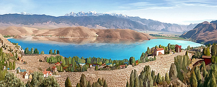 Topaz Lake Panorama Painting; Nevada California Border picture sold as framed art or canvas