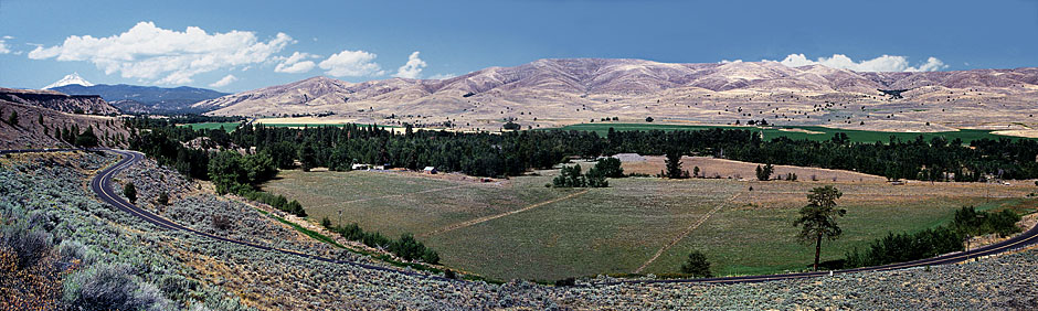 Tygh Valley photograph with Mt Hood makes a peaceful Eastern Oregon panorama; sold as framed art or canvas