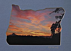 Oregon Map - sunrise and Mt. Hood