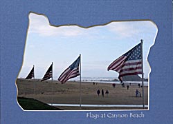 Flags on Cannon Beach honoring 9/11  ocean