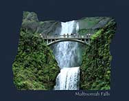 Oregon Map - Multnomah Falls in the Columbia Gorge