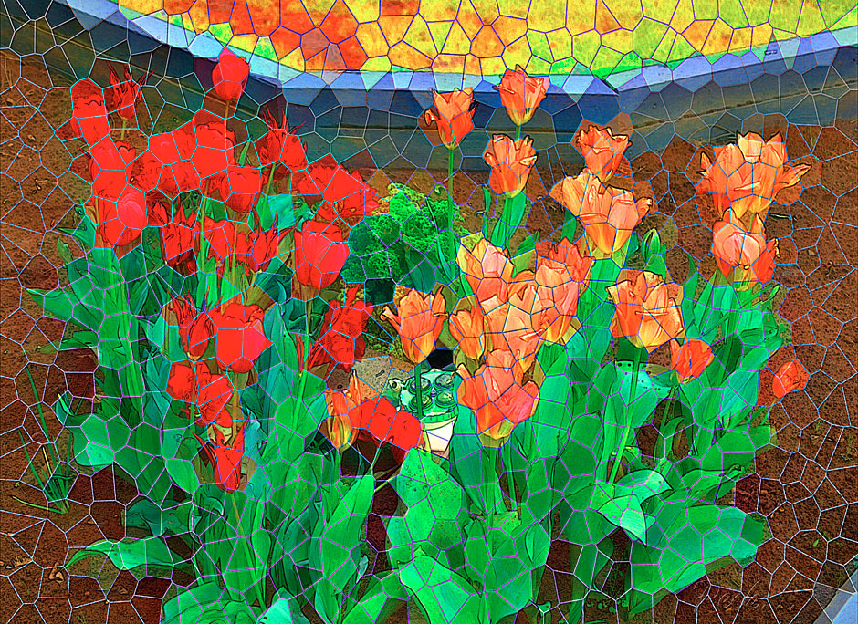 Buy this Stained Glass design - orange tulips, red tulips picture