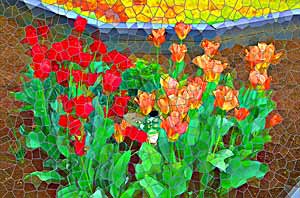 Stained Glass design - orange tulips, red tulips