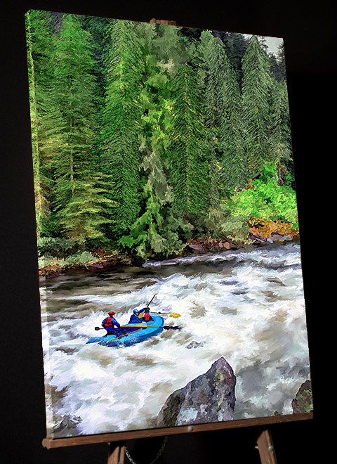 Lochsa River Rafters Painting; Whitewater rapids; Bitterroot Mountains picture sold as framed art, canvas or digital files