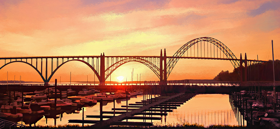 McCullough Bridge - Yaquina Bay Bridge at sunset