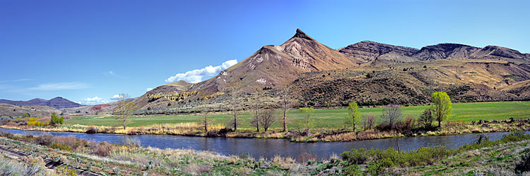 Sheep Rock and the John Day River Panorama; An Eastern Oregon picture sold as framed photo or canvas