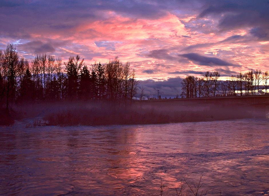 Sunset - Santiam River  after it joins N, S and Mid Santiam River