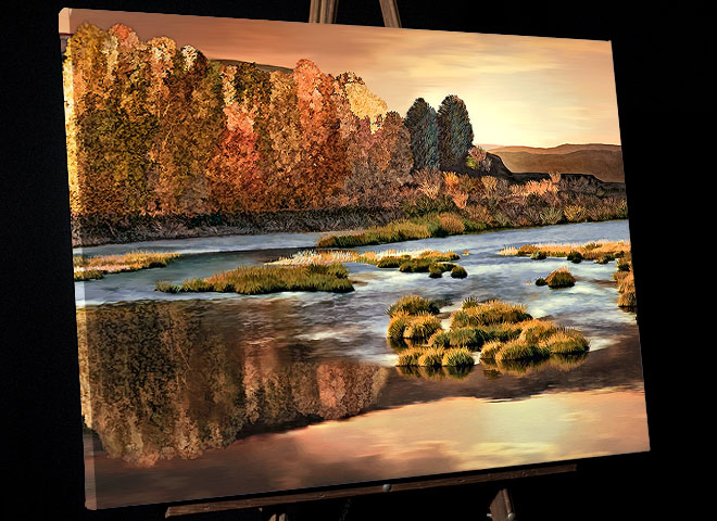 Painting of John Day River Sunset Reflections on the John Day River - Clarno Oregon