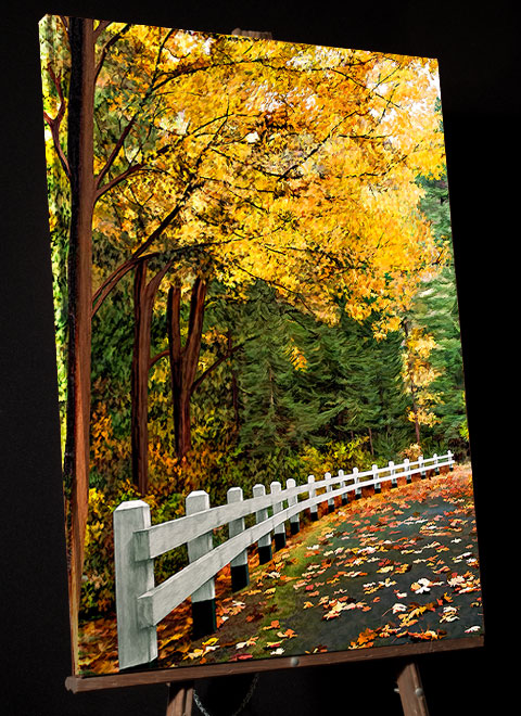 Autumn painting of Historic Columbia River Highway, now Starvation Creek Trail 