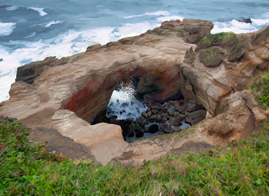 Buy this Painting of Devil's Punchbowl at Otter Rock, Oregon