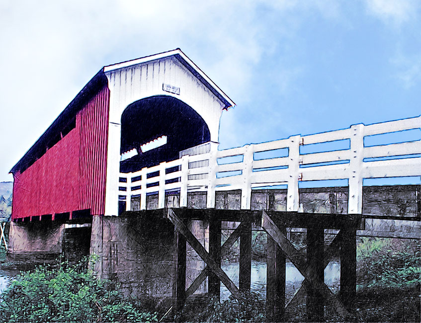 Currin Covered Bridge over Row River, Cottage Grove(1925; only 2 color bridge) 43°47'34.9"N 122°59'47.5"W