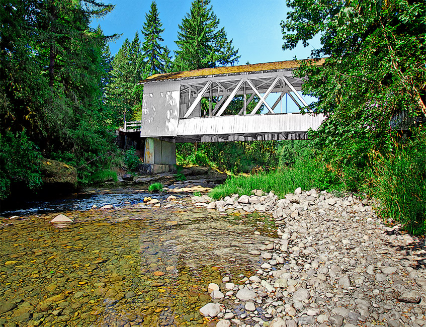 Hannah Covered Bridge 1936 across Thomas Creek, Scio 44°42'43.3"N 122°43'07.3"W