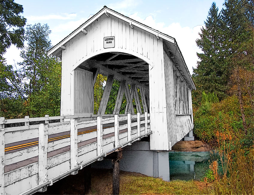 Larwood Covered Bridge,Crabtree Creek 44°37'49.1"N 122°44'26.8"W