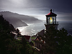 Heceta Head Lighthouse by foggy moonlight - 56 foot tower built in 1893