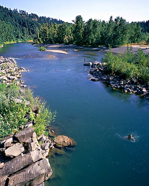 Scenic Oregon Sandy River photo; swimmers from Portland; picture sold as framed art, canvas or digital files