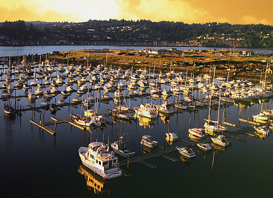 Newport Boats Sunset - Oregon Coast - Yaquina Bay