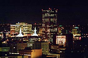 Convention Center and Bancorp Building Portland Night