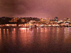 Portland waterfront and cityscape with night lights