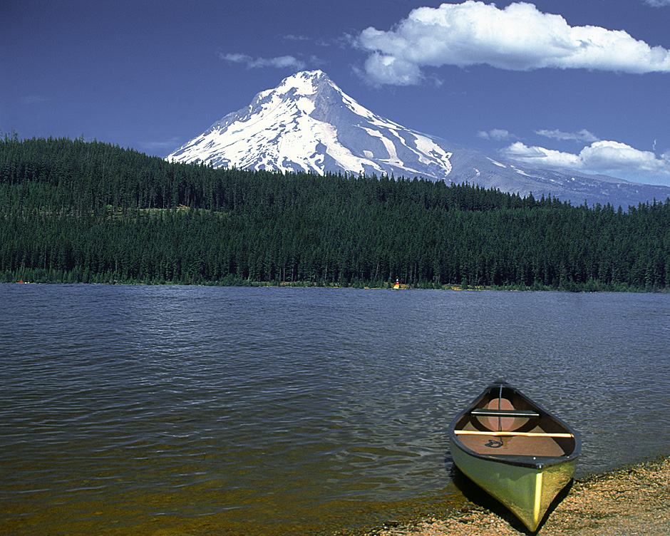 Timothy Lake in Clackamas County Oregon; Mt Hood + canoe