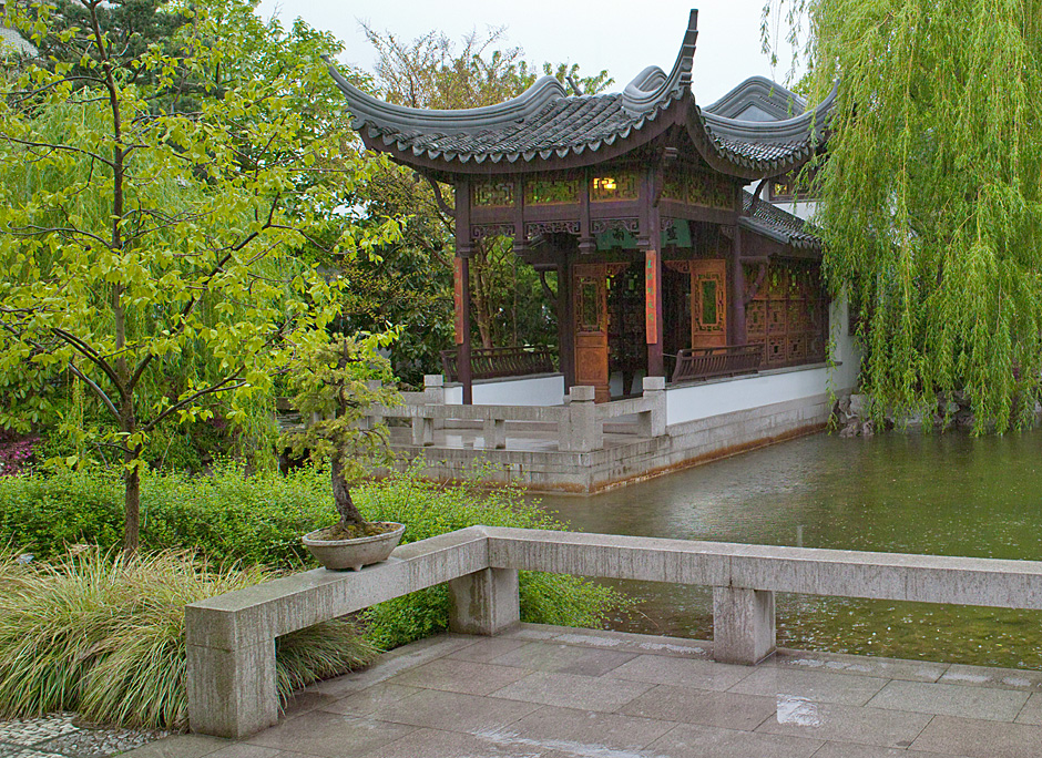 Pond surrounding Painted Boat in Misty Rain - Lan Su Chinese Garden