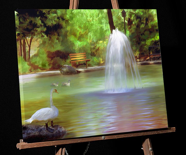 Ashland Oregon Painting; Lithia Park Duck Pond and water fountain