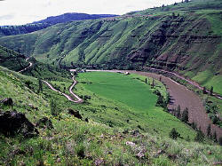 Grande Rhonde River and switchback road at Troy Valley; Scenic Oregon