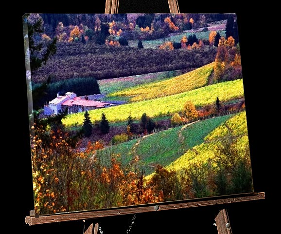 Autumn Hillsides Painting of Oregon Winery and colorful hillsides in Newberg