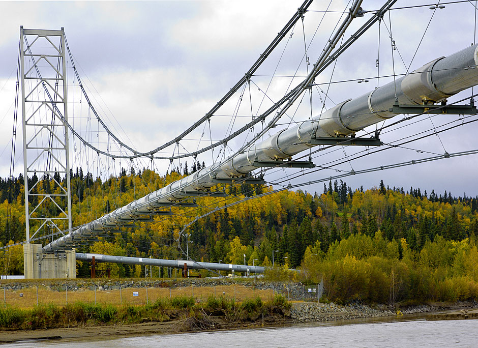 Buy this Alaska pipeline curving across Tanana River in Big Delta picture