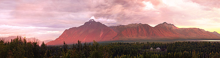 Matanuska Peak Alaska at Sunset seen from Wasilla; Alaskan Mountain panorama sold as framed photo or canvas