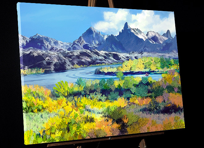 Colorado River in Topock Arizona Painting; Needles Peak Mountain in background