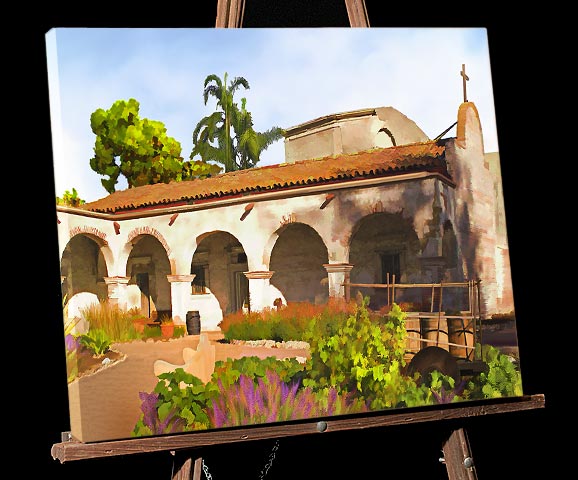 San Juan Capistrano Mission, Orange County California Painting; for sale as gallery wrap canvas