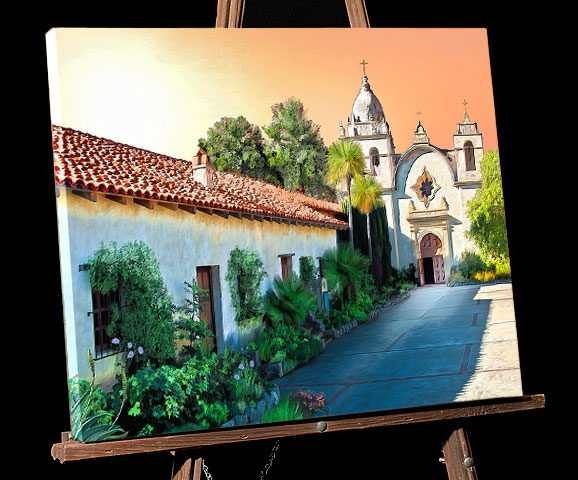 California Monterey County Painting; Mission of Carmel, San Carlos Borromeo de Carmelo