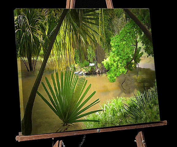 Louisiana Bayou Painting; Century Plant and Duck and turtle included