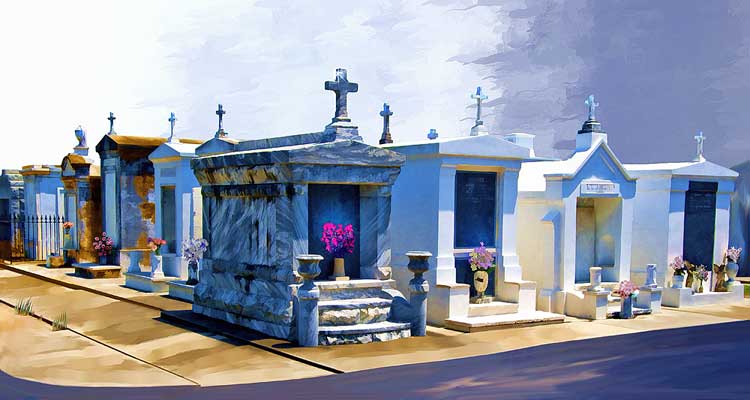 St Louis Cemetery-1789 panorama, French Quarter; houses dignitaries, voodoo priestess, wealthy sugar magnate, chess champion, pirate