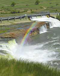 Missouri River creates the Rainbow Falls Dam in Great Falls, Montana