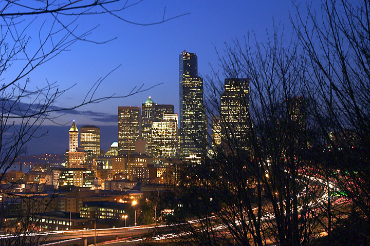 Cities of Puget Sound - Night Scene of Seattle, Washington