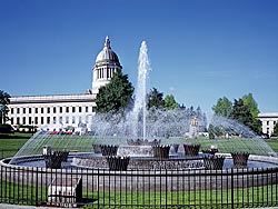 WWII Memorial; Heritage Park Fountain; grounds of Capitol of Washington at Olympia