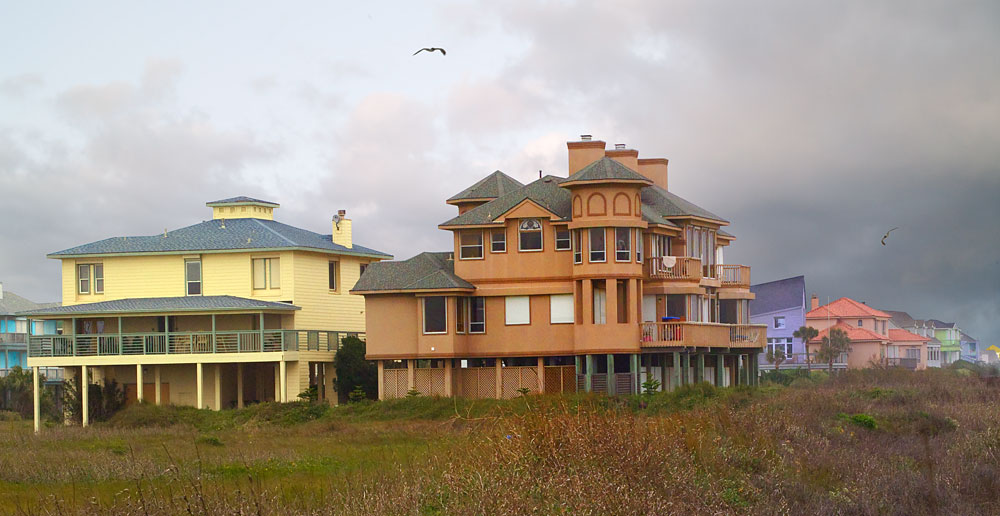 Buy this Gulf Coast:  Galveston Houses on Stilts adjacent to beaches of Gulf of Mexico photograph