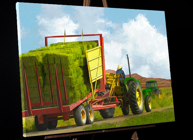 Landscape Art of Hay Farmer in Scipio Utah; photo to painting 